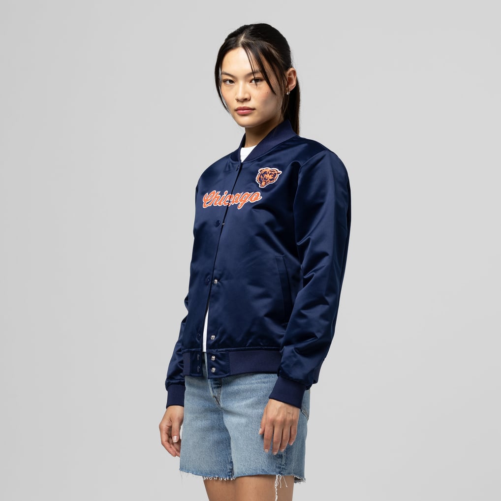  Chicago Bears Mitchell & Ness Women's Full-Snap Satin Jacket - Navy