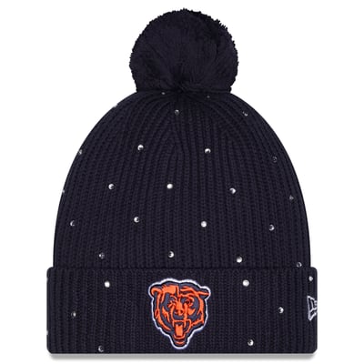 Chicago Bears New Era Women's Rhinestone Cuffed Knit Hat with Pom - Navy