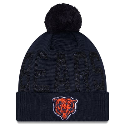 Chicago Bears New Era Women's Shimmer Cuffed Knit Hat with Pom - Navy