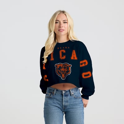 Chicago Bears Spirit Jersey Women's Cropped Long Sleeve T-Shirt - Navy