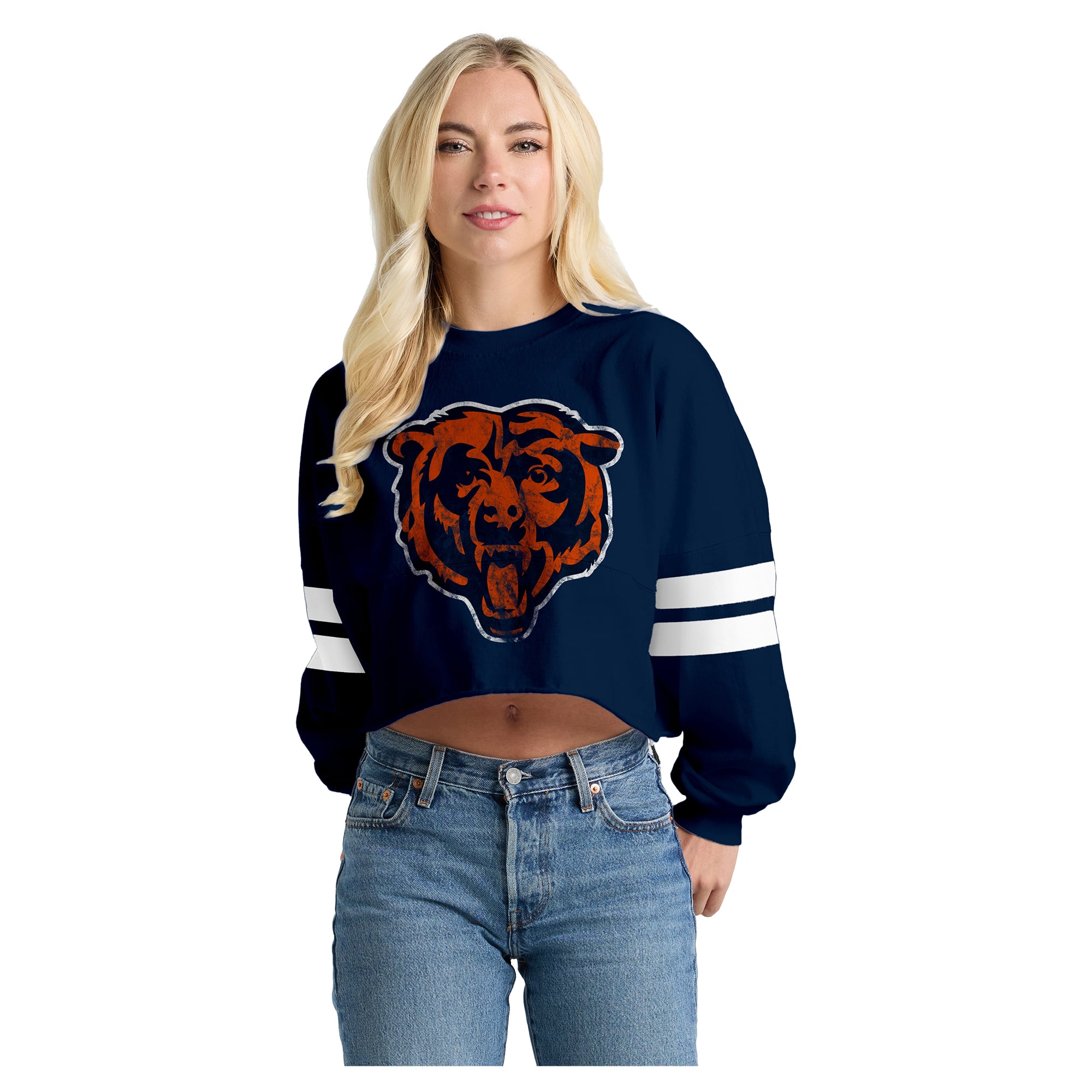Chicago Bears Spirit Jersey Oversized Cropped Stripe Long Sleeve T 