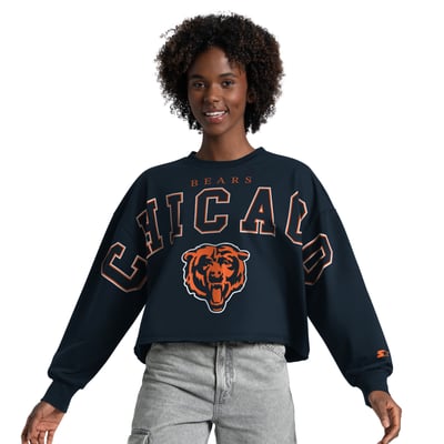 Chicago Bears Starter Women's Bleachers Cropped Sweatshirt - Navy