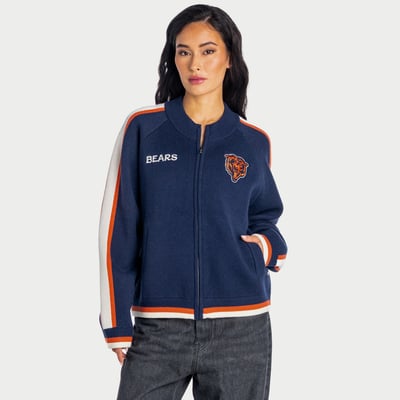 Chicago Bears The Wild Collective Women's Raglan Tri-Blend Full-Zip Sweater - Navy