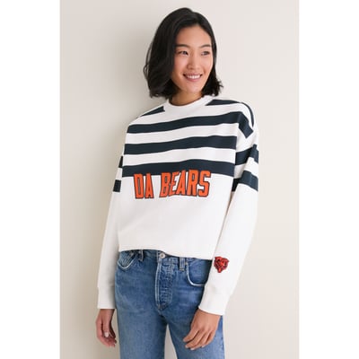 Chicago Bears Tuckernuck Women's Stripe Sweatshirt - White/Navy
