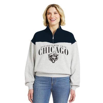  Chicago Bears WEAR by Erin Andrews Women's Colorblock Half-Zip Pullover - Heather Gray