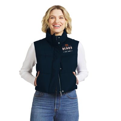  Chicago Bears WEAR by Erin Andrews Women's Cropped Puffer Full-Zip Vest - Navy