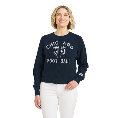  Chicago Bears WEAR by Erin Andrews Women's Heathered Crew Cardigan Sweater - Navy