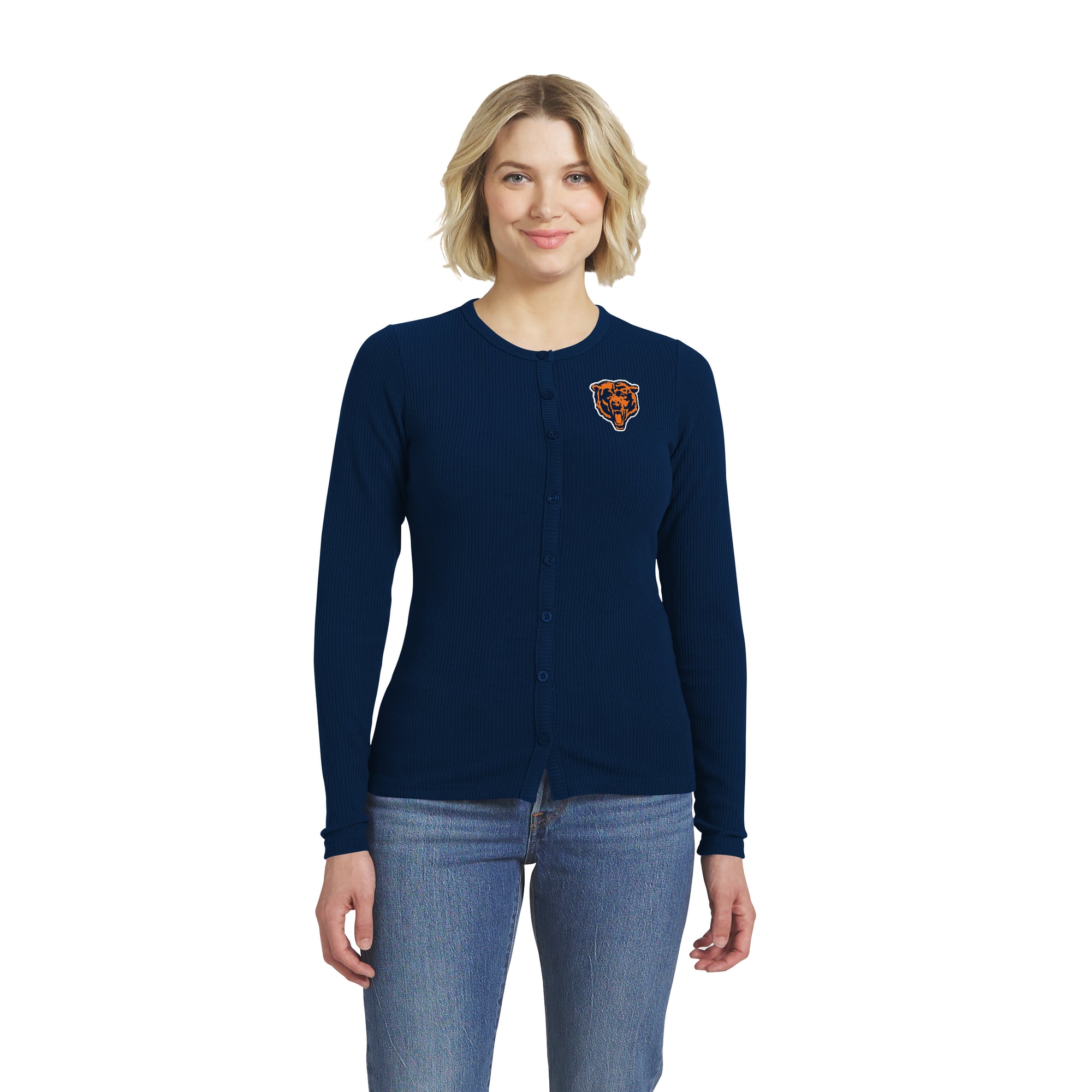 Chicago Bears WEAR by Erin Andrews Women's Ribbed Full-Button Cardigan ...