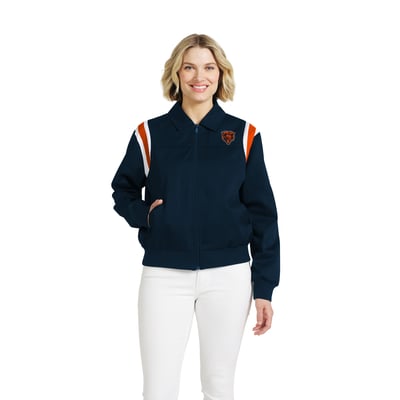  Chicago Bears WEAR by Erin Andrews Women's Shoulder Stripe Twill Full-Zip Jacket - Navy