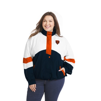  Chicago Bears WEAR by Erin Andrews Women's  Plus Size Crinkle Full-Zip Hooded Windbreaker - White/Navy