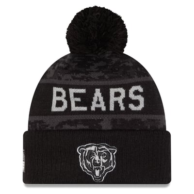 Chicago Bears New Era Youth 2026 Salute To Service Cuffed Knit Hat with Pom - Black