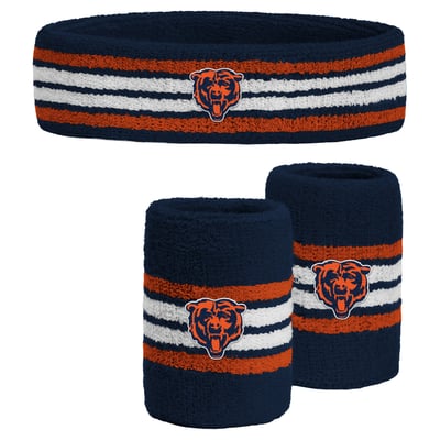  Chicago Bears PRO Compression Youth Team Stripe Three-Pack Headband and Wristbands Set - Navy