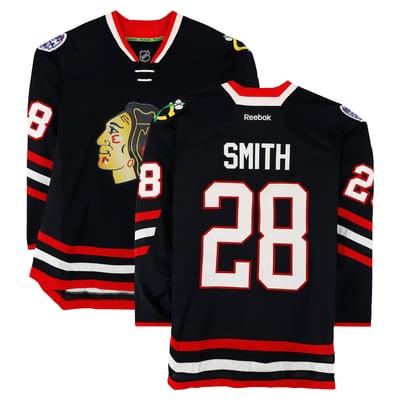 Ben Smith Chicago Blackhawks Fanatics Authentic Practice-Used #28 Black Jersey vs. Pittsburgh Penguins on March 1, 2014