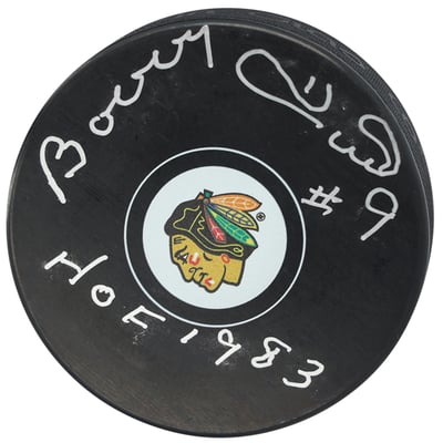 Bobby Hull Chicago Blackhawks Autographed Fanatics Authentic Hockey Puck with Multiple Inscriptions