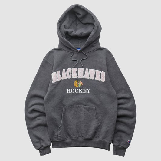Chicago Blackhawks Champion 2000s Hooded Pullover Sweatshirt - Charcoal - XS by Fanatics Real Vintage