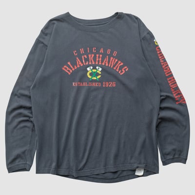Chicago Blackhawks NHL 2000s Long Sleeve T-shirt - Charcoal - XL by Fanatics Real Vintage