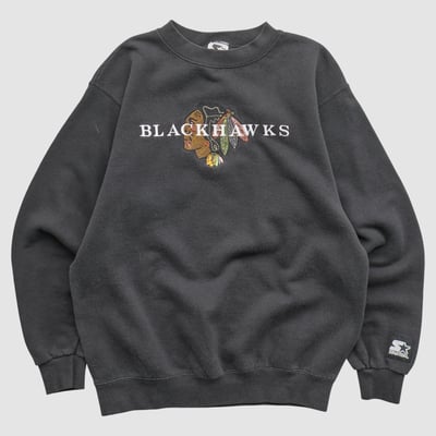 Chicago Blackhawks Starter 90s Pullover Sweatshirt - Black - XS by Fanatics Real Vintage