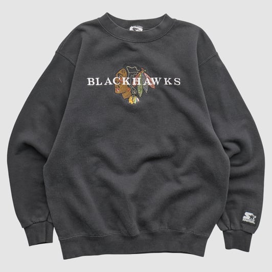 Chicago Blackhawks Starter 90s Pullover Sweatshirt - Black - XS by Fanatics Real Vintage