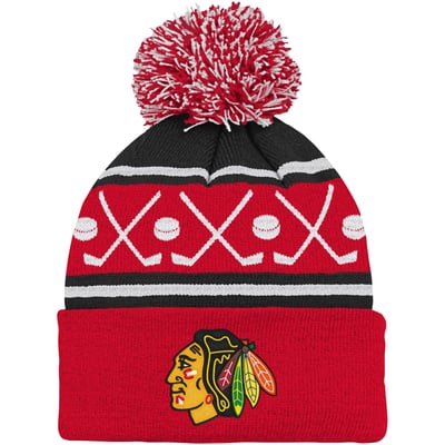 Chicago Blackhawks Infant Face-Off Cuffed Knit Hat with Pom - Red