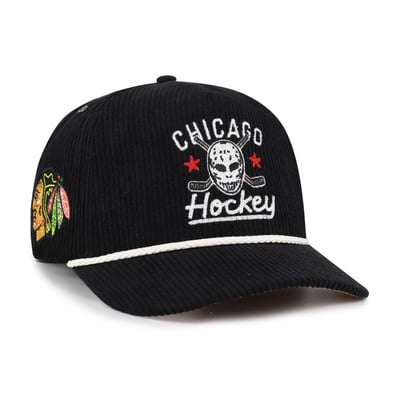Chicago Blackhawks '47 Hockey Mask Corduroy Rope Hitch Adjustable Hat - Black