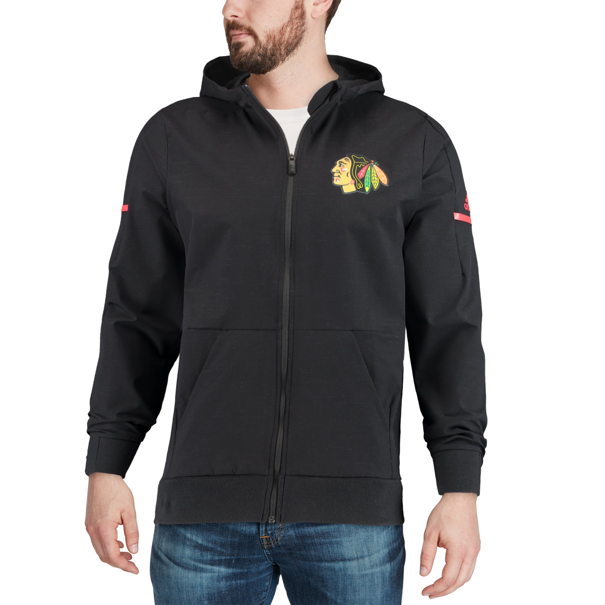 Men's Chicago Blackhawks adidas Black Squad Woven Full-Zip Hoodie