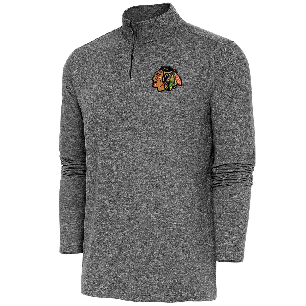  Chicago Blackhawks Antigua Hunk Quarter-Zip Pullover Top - Heather Black