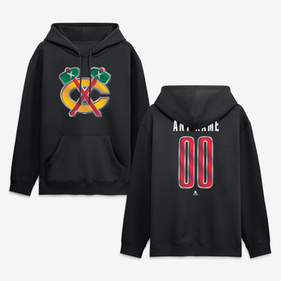 Chicago Blackhawks Big & Tall Forged Mascot Personalized Name & Number Hoodie - Black
