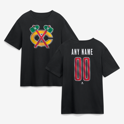 Chicago Blackhawks Big & Tall Forged Mascot Personalized Name & Number T-Shirt - Black