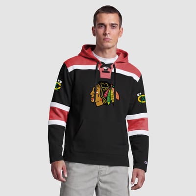  Chicago Blackhawks Champion Lacer Fleece Hockey Hoodie - Black
