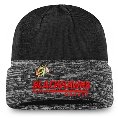 Chicago Blackhawks Fanatics Authentic Pro Locker Room Official Graphic Cuffed Knit Hat - Black