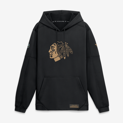  Chicago Blackhawks Fanatics Authentic Pro Military Appreciation Rink Fleece Hoodie - Black