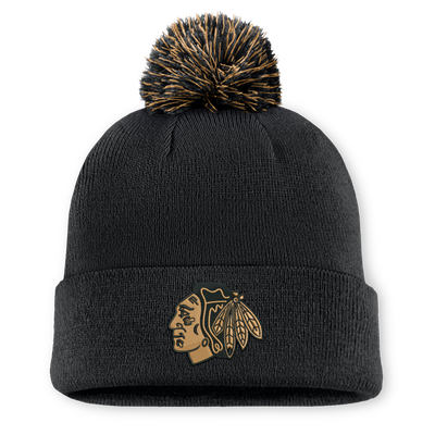 Chicago Blackhawks Fanatics Military Appreciation Authentic Pro Cuffed Knit Hat with Pom - Black