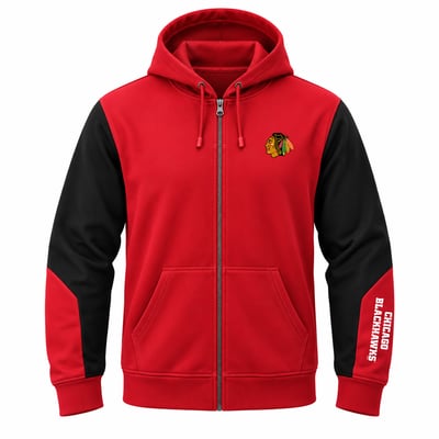  Chicago Blackhawks Fanatics Big & Tall Colorblock Full-Zip Fleece Hoodie - Red