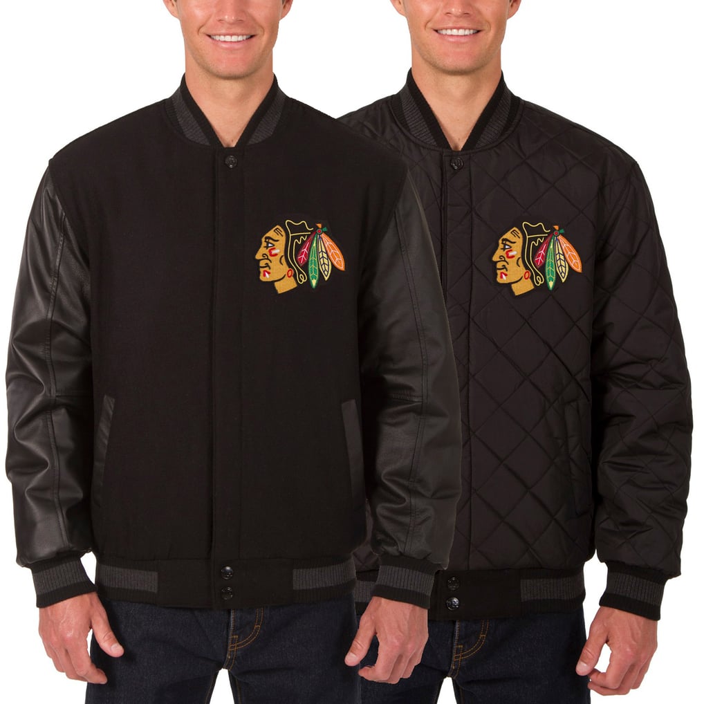 Chicago Blackhawks JH Design Two Hit Wool & Leather Reversible Jacket - Black