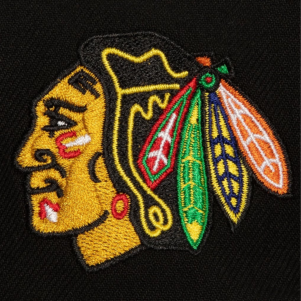 Chicago Blackhawks Mitchell & Ness Retro Script Colorblock Snapback Hat - Black
