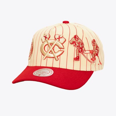  Chicago Blackhawks Mitchell & Ness Retro Roots Vintage Stripe Pro Adjustable Hat - Cream
