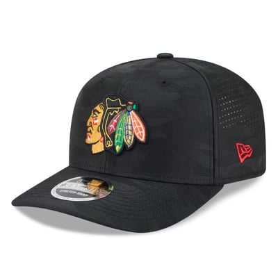 Chicago Blackhawks New Era Camo 9SEVENTY Perforated Adjustable Hat - Black