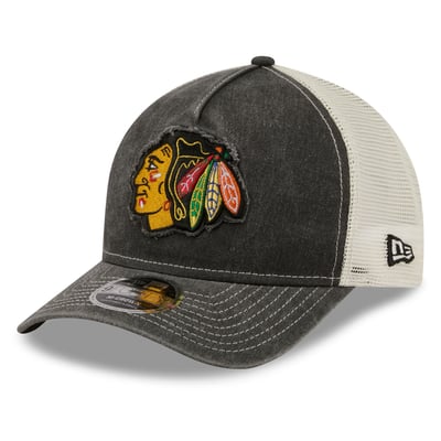  Chicago Blackhawks New Era Fan Applique M-Crown A-Frame 9FORTY Adjustable Hat - Black