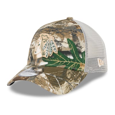 Chicago Blackhawks New Era Real Tree A-Frame 9FORTY Adjustable Trucker Hat - Camo