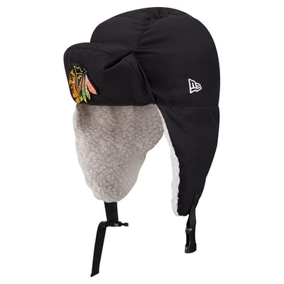  Chicago Blackhawks New Era x Alpha Industries Puffer Quilted Trapper Hat - Black