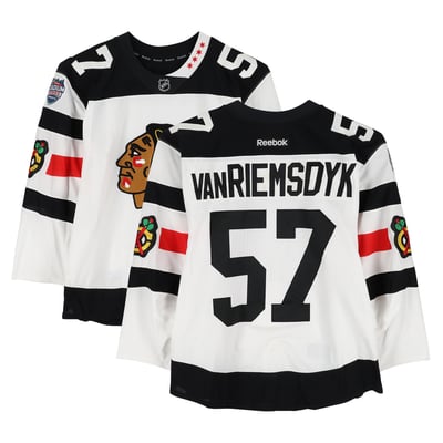 Trevor van Riemsdyk Chicago Blackhawks Fanatics Authentic Practice-Used #57 White Jersey vs. Minnesota Wild on February 21, 2016 