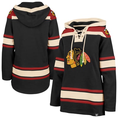  Chicago Blackhawks '47 Women's Superior Lacer Pullover Hoodie - Black