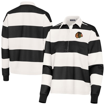 Chicago Blackhawks Antigua Women's Banner Rugby Long Sleeve Polo - Black/Cream