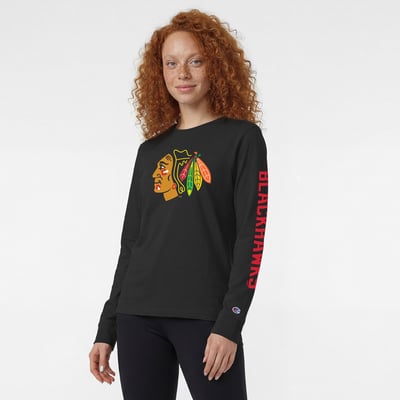  Chicago Blackhawks Champion Women's Team Logo Long Sleeve T-Shirt - Black