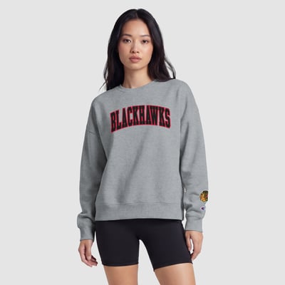  Chicago Blackhawks Champion Women's Applique Crewneck Sweatshirt - Heather Gray