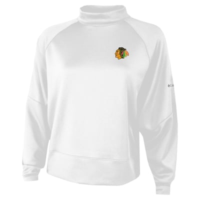  Chicago Blackhawks Columbia Women's Par Performance Mock Neck Raglan Dolman Sweatshirt - White