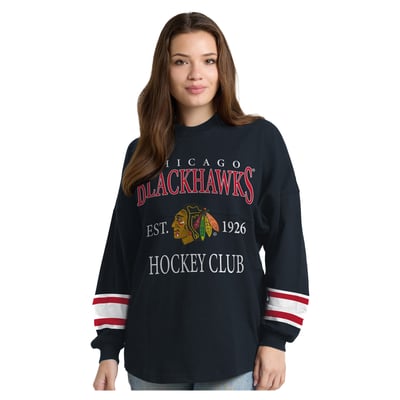  Chicago Blackhawks Fanatics Women's Hockey Club Spirit Jersey Heavyweight Long Sleeve T-Shirt - Black