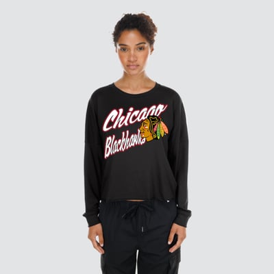  Chicago Blackhawks New Era Women's Oversized Boxy Long Sleeve T-Shirt - Black