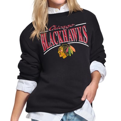 Chicago Blackhawks Starter Women's Arch Stripe Fleece Sweatshirt - Black