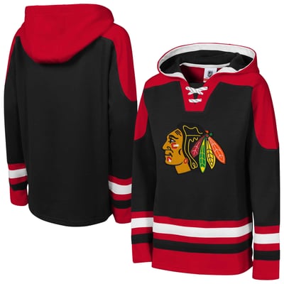 Chicago Blackhawks Outerstuff Youth Ageless Must Have Home Raglan V-Neck Hoodie - Black